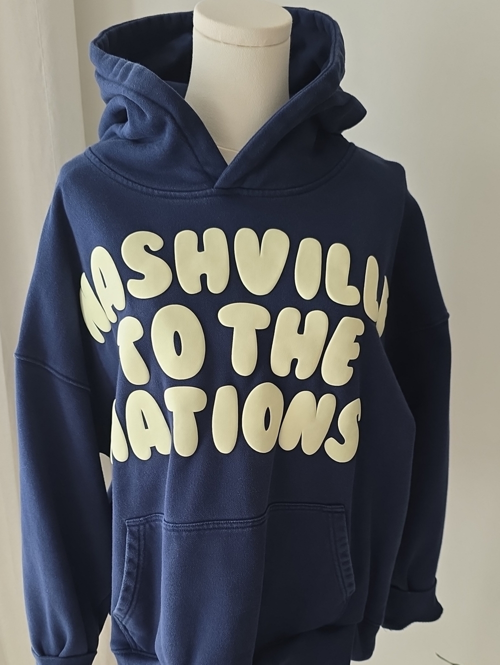Adult Navy Hoodie with White Graphic - Nashville To The Nations
